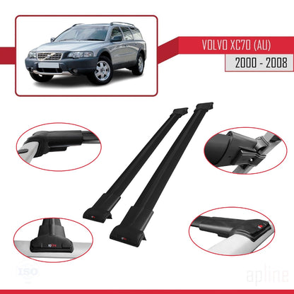 Compatible avec Volvo XC70 (P2) 2000-2007 FLY Model Barres de Toit Railing Porte-Bagages de Voiture Noir Aluminium 2 Barres