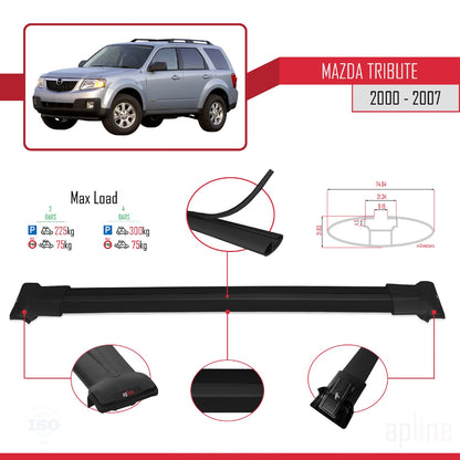 Compatible with Mazda Tribute 2000-2007 FLY Model Car Roof Rack Cross Bar Black Aluminium 3 Bars