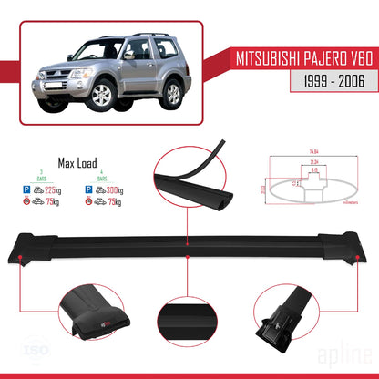 Compatible with Mitsubishi Pajero (V60) 3 Kapı 1999-2006 FLY Model Car Roof Rack Cross Bar Black Aluminium 3 Bars