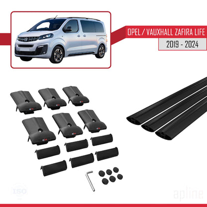 Compatible avec Opel Zafira Life 2019-2025 FLY Model Barres de Toit Railing Porte-Bagages de Voiture Noir Aluminium 3 Barres