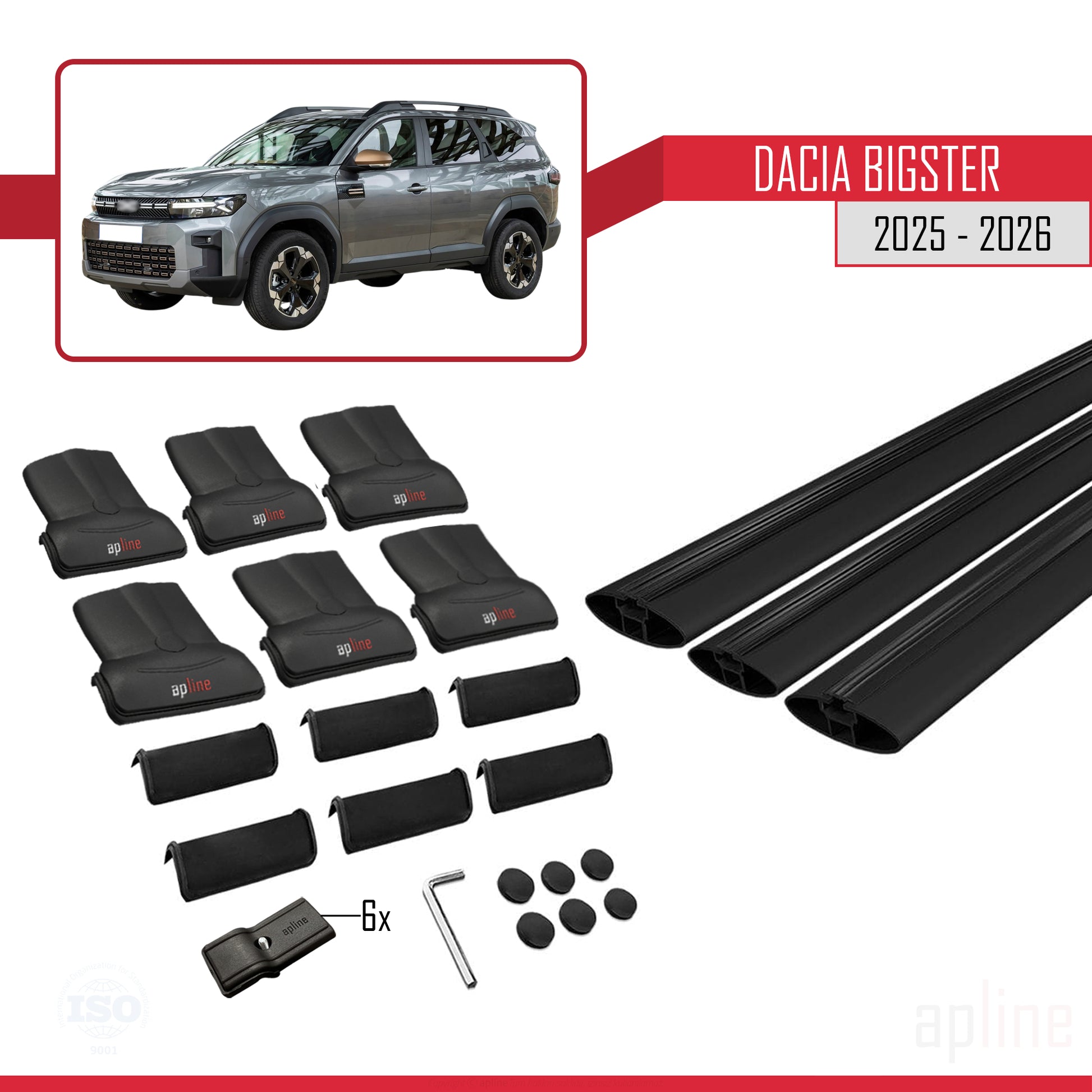 Compatible avec Dacia Bigster 2025-2026 FLY Model Barres de Toit Railing Porte-Bagages de Voiture Noir Aluminium 3 Barres