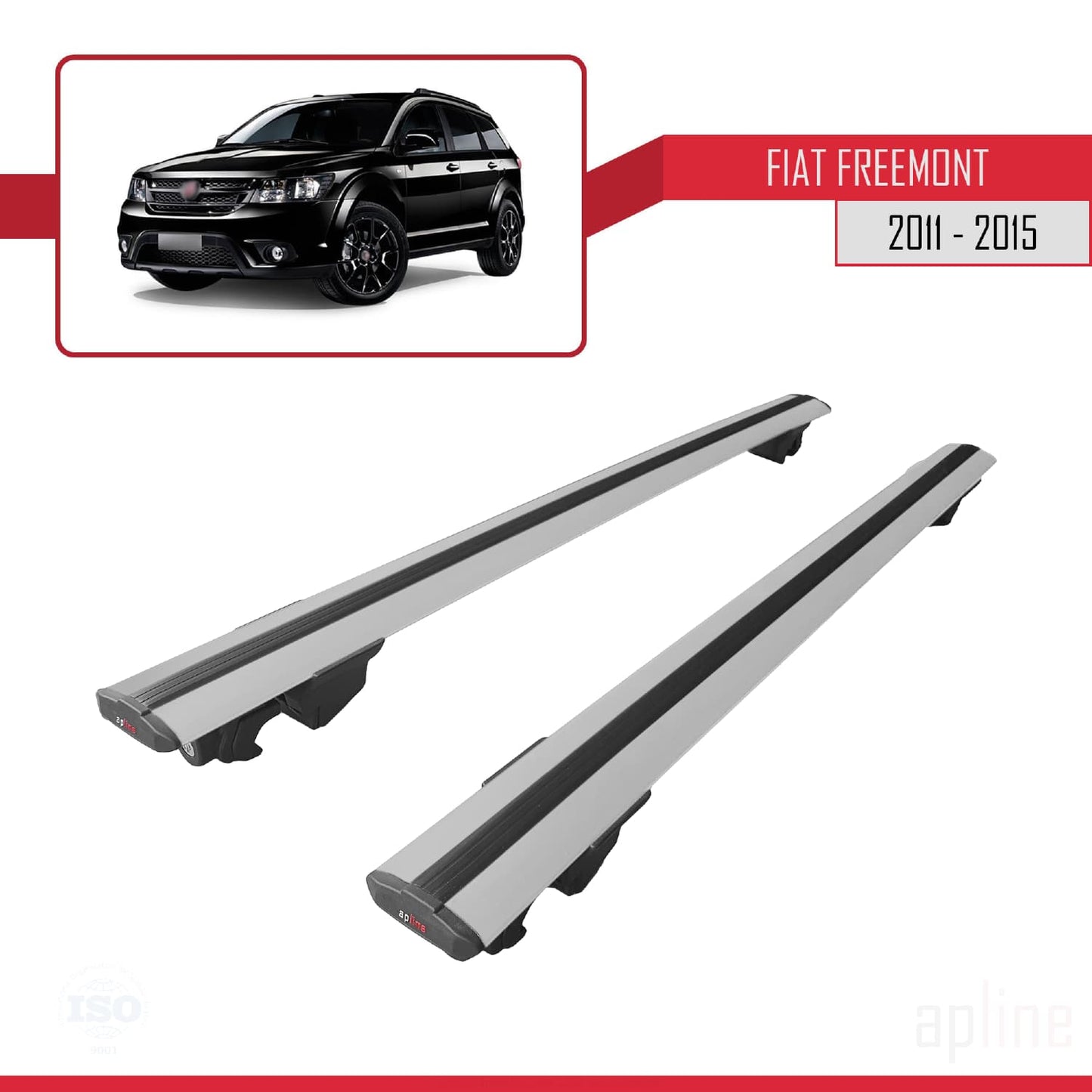 Compatibile con Fiat Freemont 2011-2015 Modello HOOK Barre Portatutto Railing Portapacchi Auto Alluminio Grigio 2 Barre