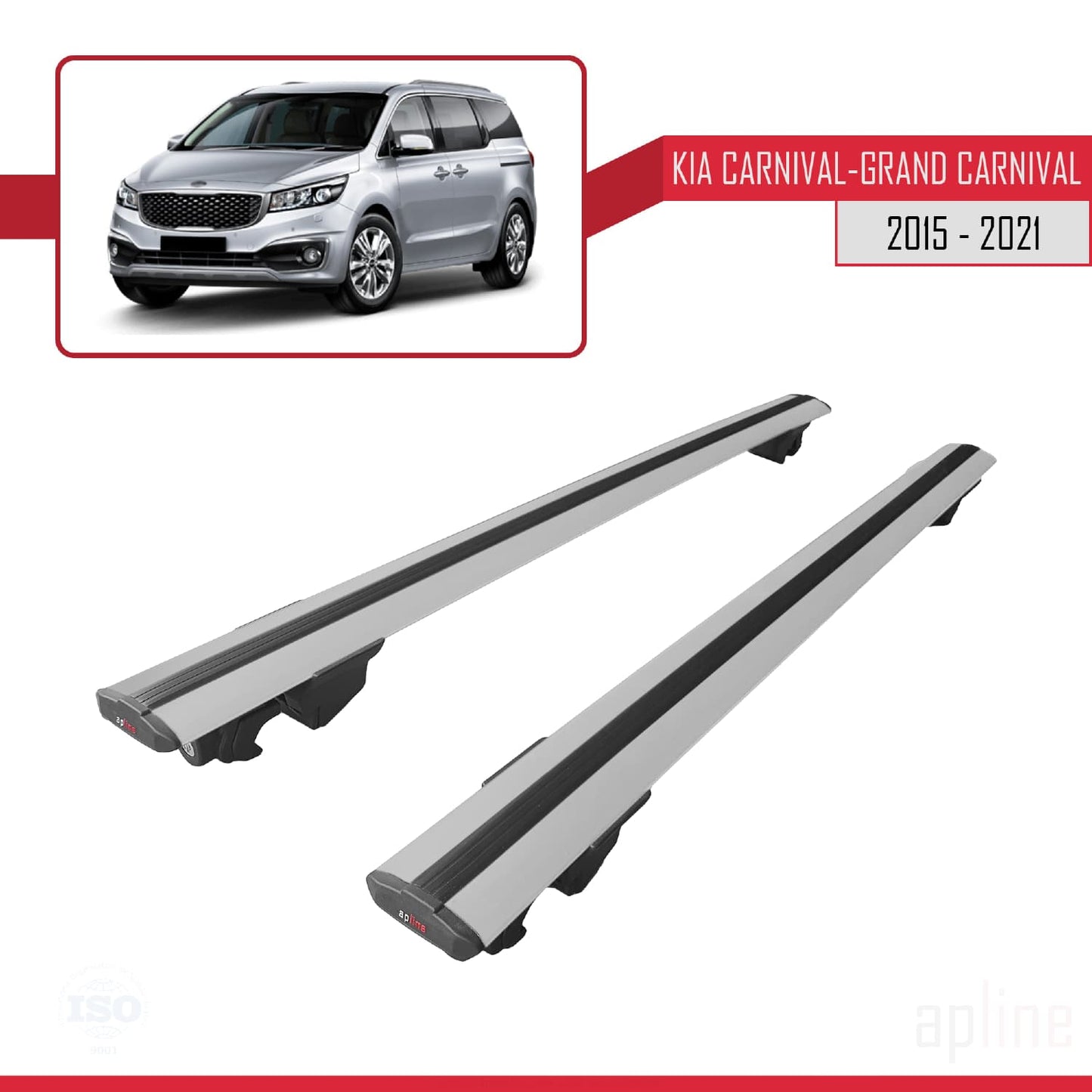 Compatible with Kia Carnival 3 (YP) 2015-2021 HOOK Model Car Roof Rack Cross Bar Grey Aluminium 2 Bars