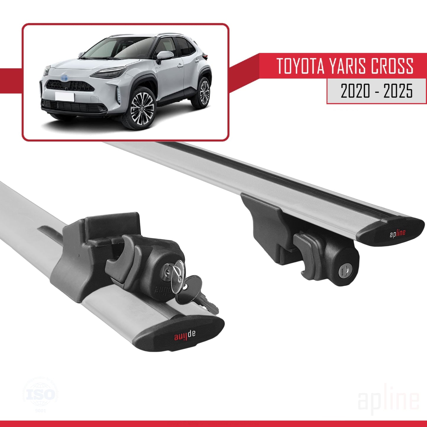 Compatible avec Toyota Yaris Cross 2020-2025 HOOK Model Barres de Toit Railing Porte-Bagages de Voiture Gris Aluminium 2 Barres