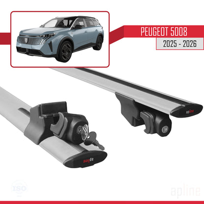 Compatible con Peugeot 5008 2025-2026 HOOK Model Barras de Techo Auto Portaequipajes Barras Transversales Gris Aluminio 2 Barras