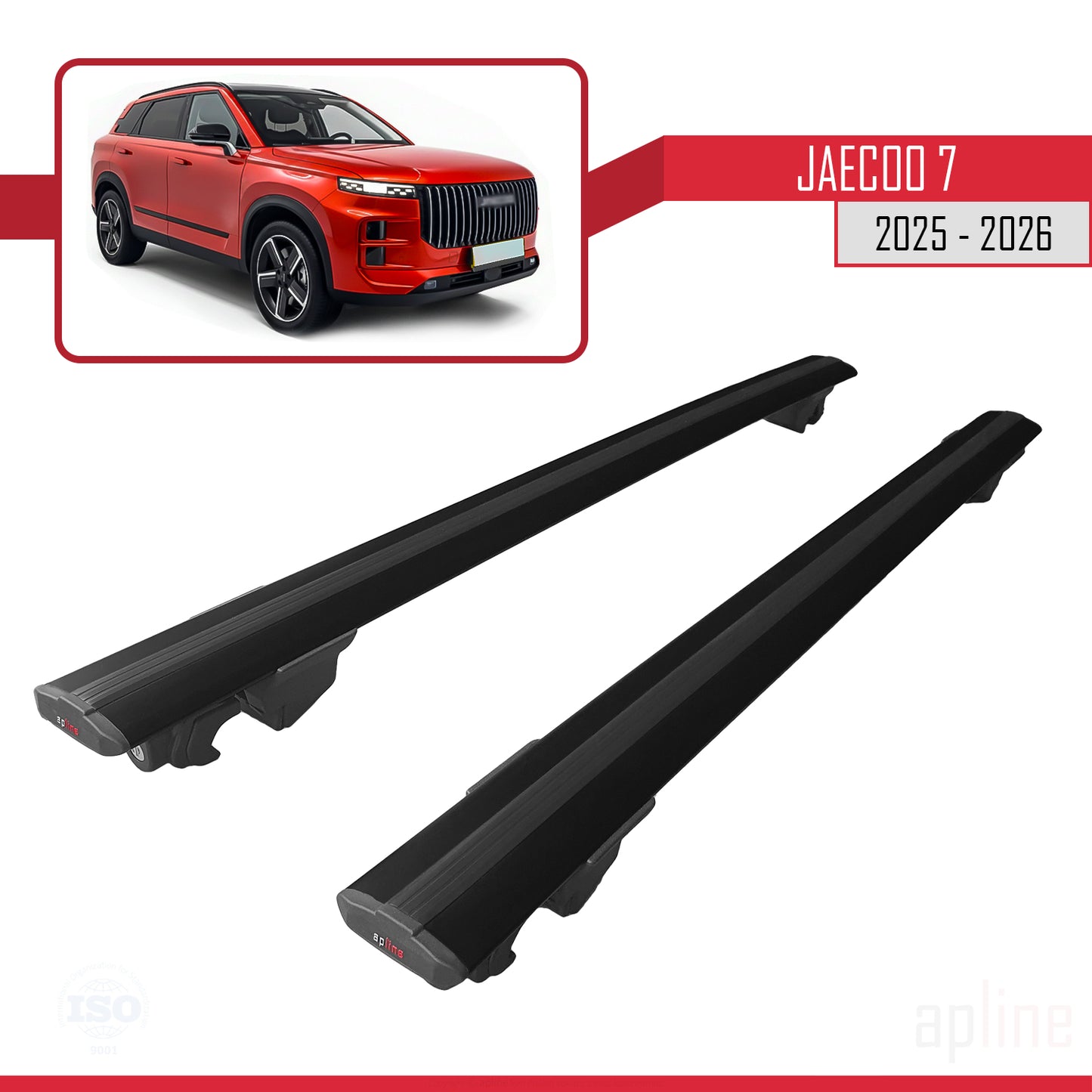 Compatible avec JAECOO 7 2025-2026 HOOK Model Barres de Toit Railing Porte-Bagages de Voiture Noir Aluminium 2 Barres