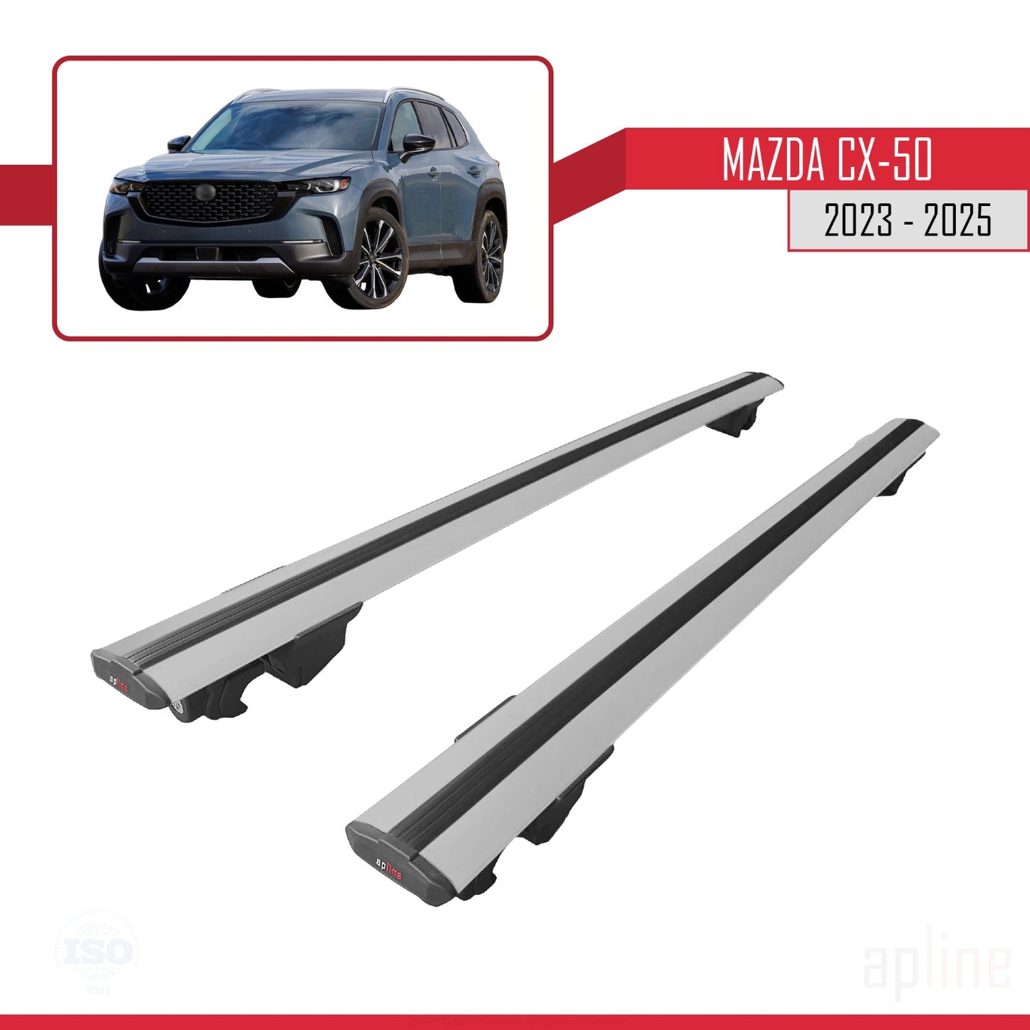Compatible avec Mazda CX-50 2023-2025 HOOK Model Barres de Toit Railing Porte-Bagages de Voiture Gris Aluminium 2 Barres