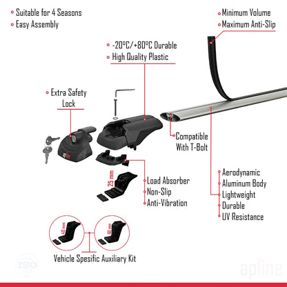 Compatible with Mercedes Viano 2 (W639) Pre-Facelift 2003-2010 ACE-1 Car Roof Rack Cross Bar Grey Aluminium 2 Bars
