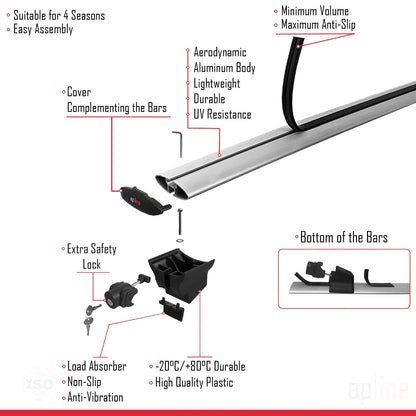Compatible avec Q3 (8U) 2012-2018 HOOK Model Barres de Toit Railing Porte-Bagages de Voiture Gris Aluminium 2 Barres