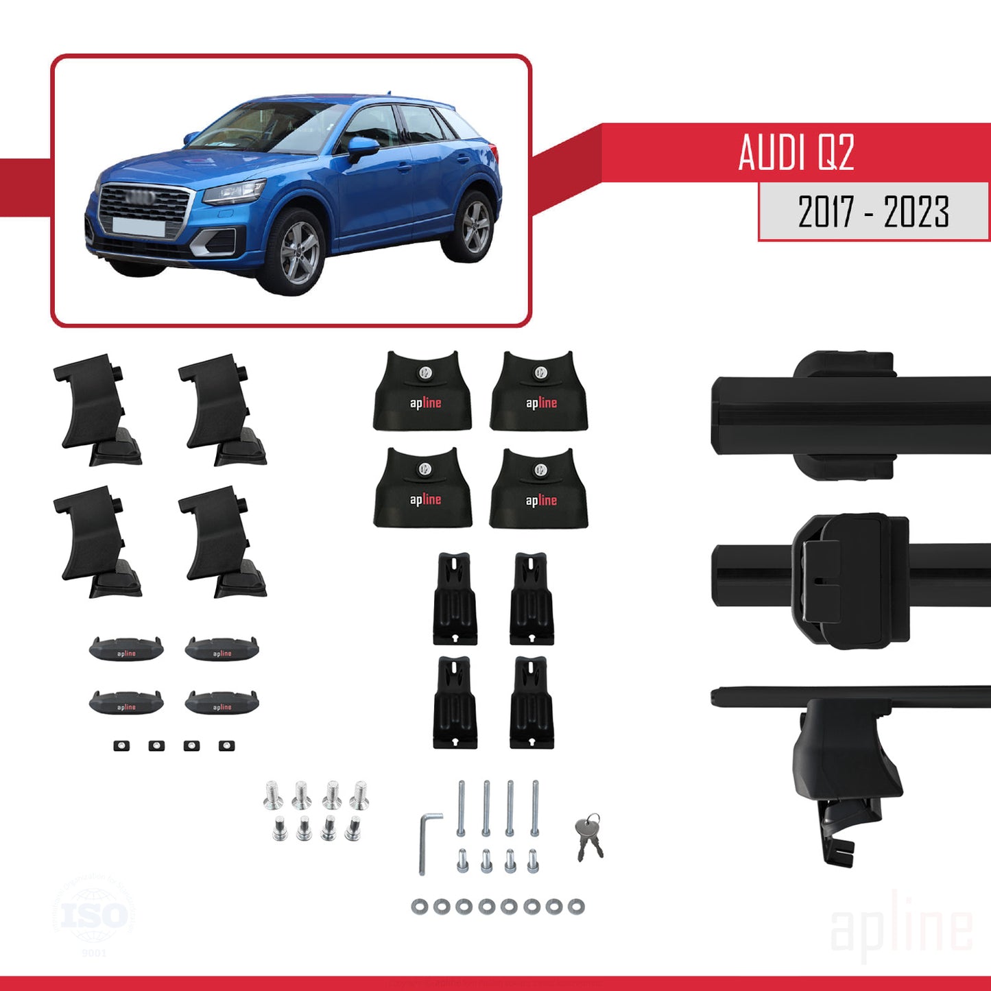 Compatible con Q2 (GA) 2017-2025 ACE-4 Barras de Techo Auto Portaequipajes Barras Transversales Negro Aluminio 2 Barras