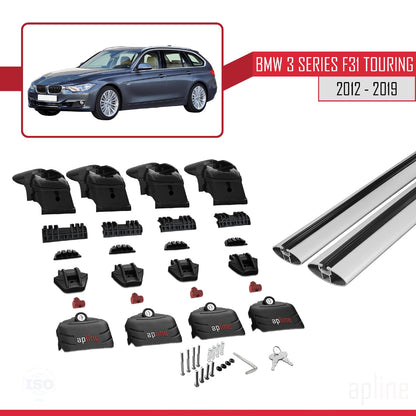 Kompatibel mit BMW 3er (F31) Touring 2012-2019 ACE-2 Dachträger, Gepäckträger, graues Aluminium, 2 Stangen