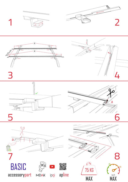 Compatible avec Fiat Stilo Multi Wagon 2003-2007 BASIC Model Barres de Toit Railing Porte-Bagages de Voiture Noir Aluminium 2 Barres