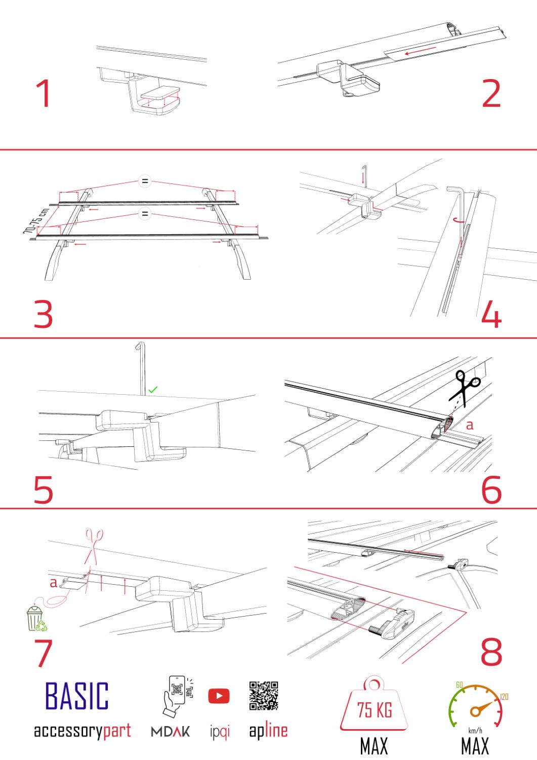 Compatible avec Honda CR-V 1997-2001 BASIC Model Barres de Toit Railing Porte-Bagages de Voiture Noir Aluminium 2 Barres