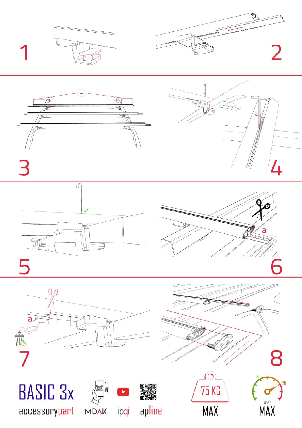 Compatible avec Kia Sportage 1997-2002 BASIC Model Barres de Toit Railing Porte-Bagages de Voiture Noir Aluminium 3 Barres