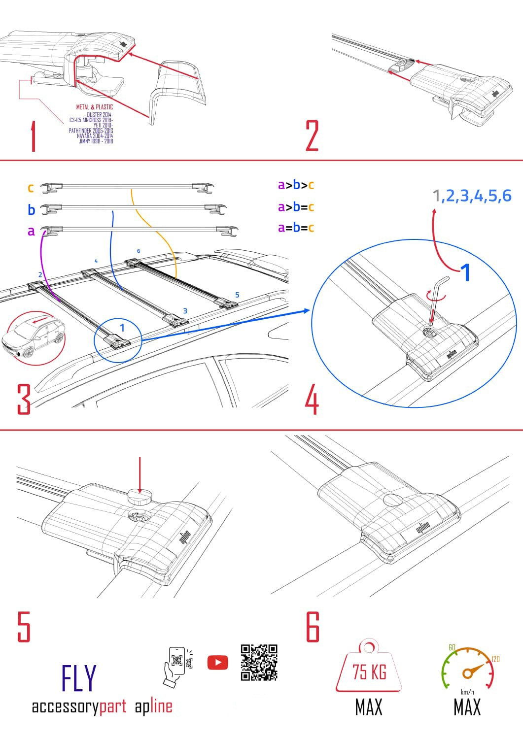 Compatibile con Daihatsu Terios (J100) 1997-2005 modello FLY Barre portatutto per auto Portapacchi in alluminio grigio 3 barre