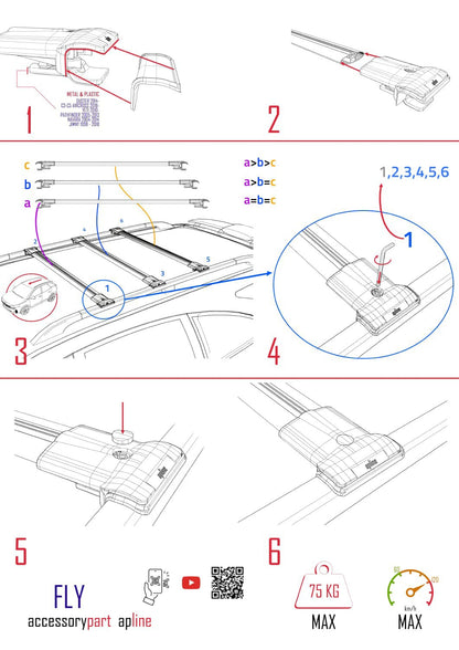 Compatible con Honda Pilot 2003-2008 FLY Model Barras de Techo Auto Portaequipajes Barras Transversales Negro Aluminio 3 Barras