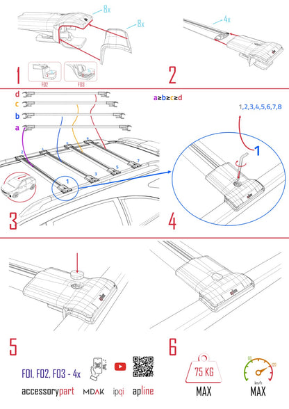 Compatible con Peugeot Boxer 2 2007-2025 FLY Model Barras de Techo Auto Portaequipajes Barras Transversales Gris Aluminio 4 Barras