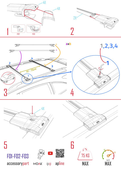 Compatibile con Fiat Ducato 3 2007-2025 Modello FLY Barre Portatutto Railing Portapacchi Auto Alluminio Grigio 2 Barre