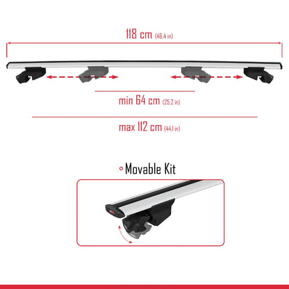 Compatible con Hyundai Kona (OS) 2017-2022 HOOK Model Barras de Techo Auto Portaequipajes Barras Transversales Gris Aluminio 2 Barras