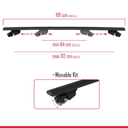 Compatible avec Hyundai Nexo 2019-2023 HOOK Model Barres de Toit Railing Porte-Bagages de Voiture Noir Aluminium 2 Barres