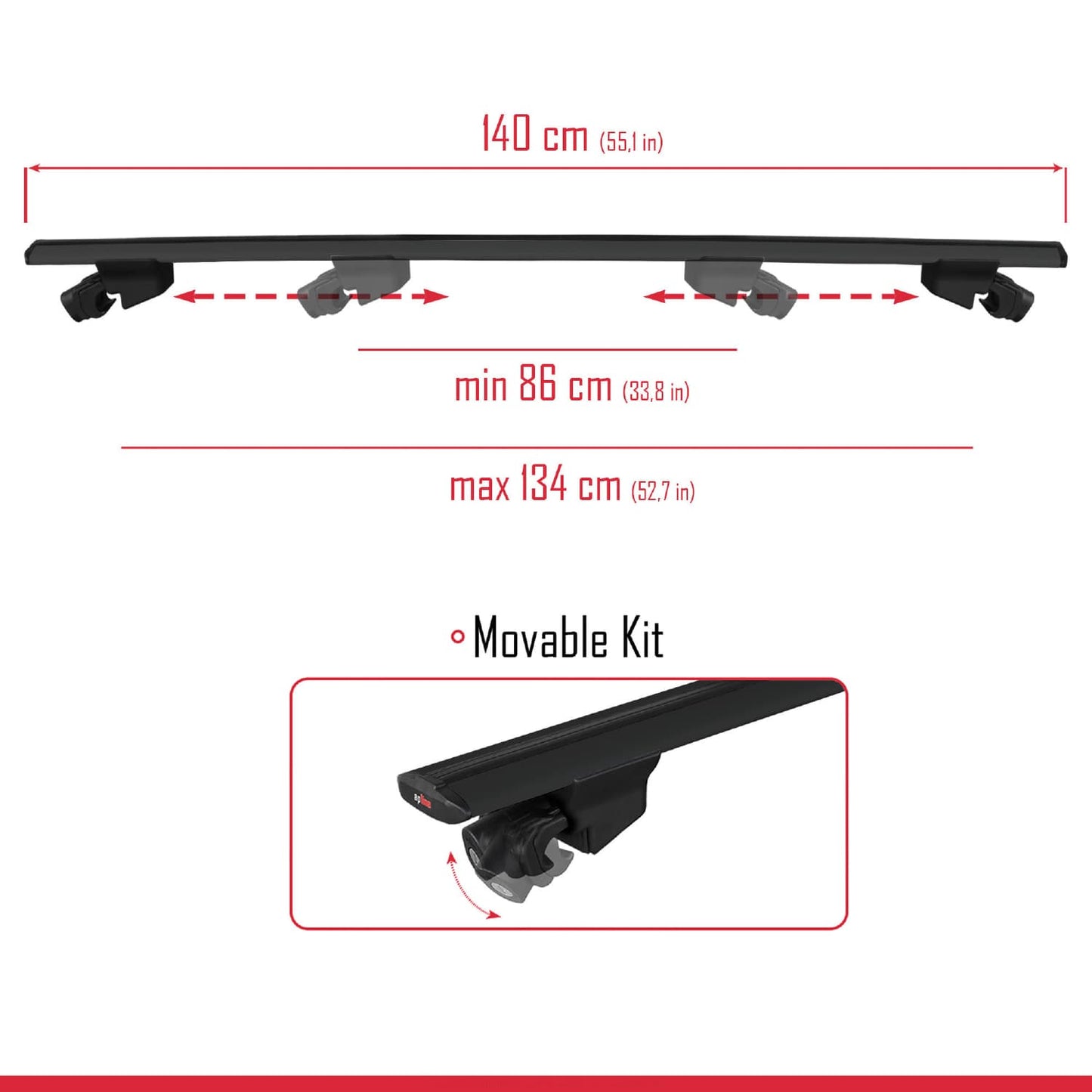 Compatible avec Audi Q8 e-Tron 2023-2024 HOOK Model Barres de Toit Railing Porte-Bagages de Voiture Noir Aluminium 2 Barres