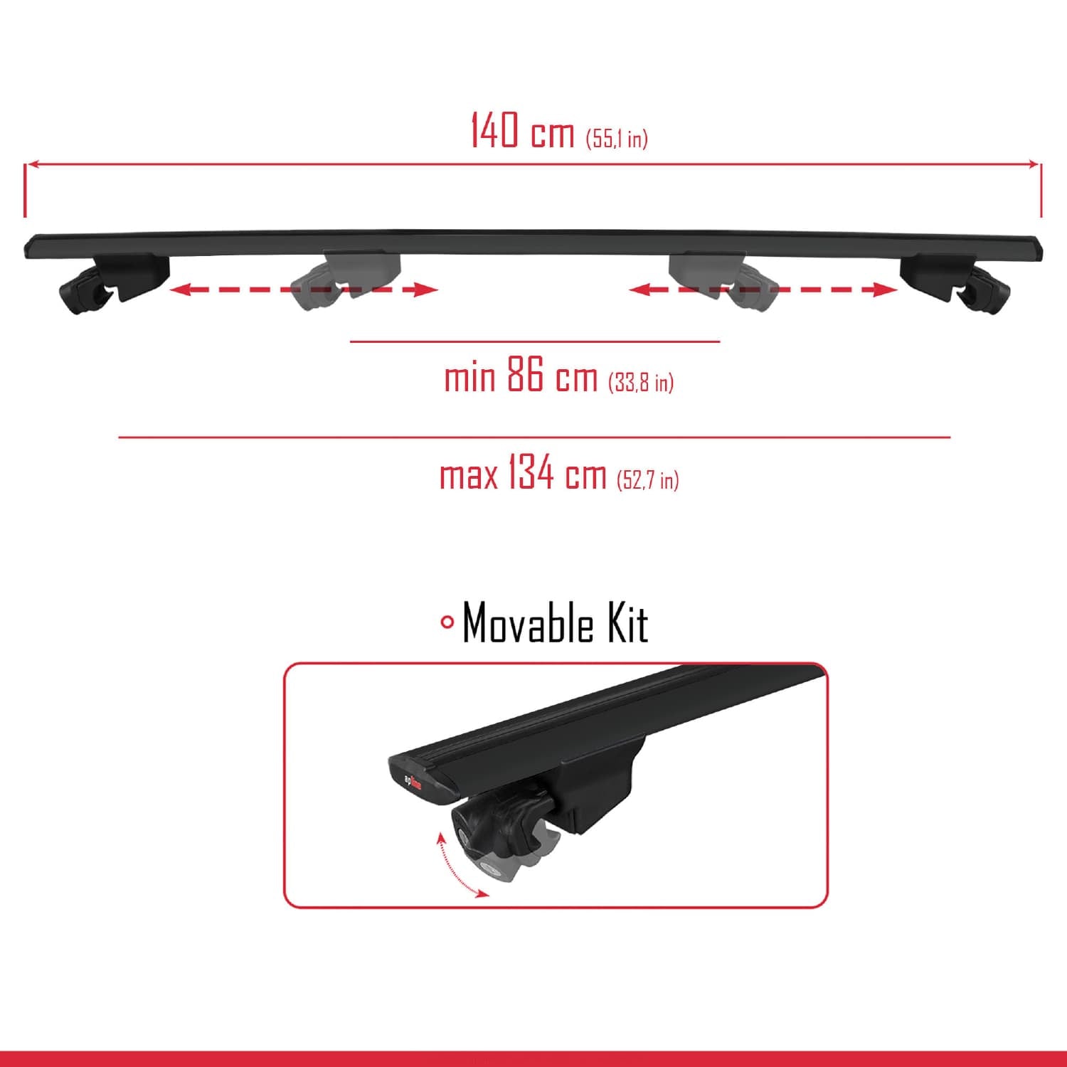 Compatible avec Hyundai Ioniq 9 2025-2026 HOOK Model Barres de Toit Railing Porte-Bagages de Voiture Noir Aluminium 2 Barres