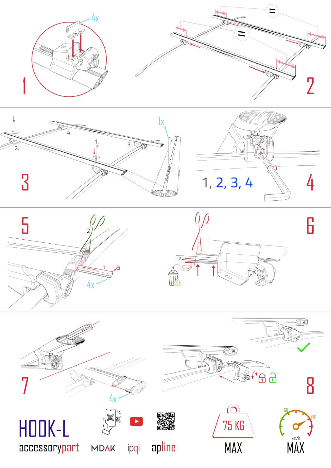 Compatible avec Fiat Egea / Tipo Cross (LIMITED) 2023-2025 HOOK Model Barres de Toit Railing Porte-Bagages de Voiture Noir Aluminium 2 Barres