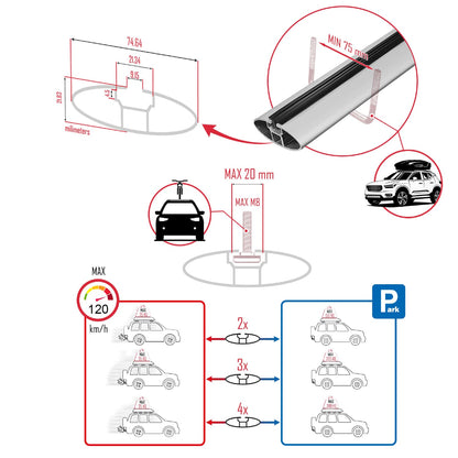 Compatible con Peugeot Partner 3 2019-2022 HOOK Model Barras de Techo Auto Portaequipajes Barras Transversales Gris Aluminio 2 Barras