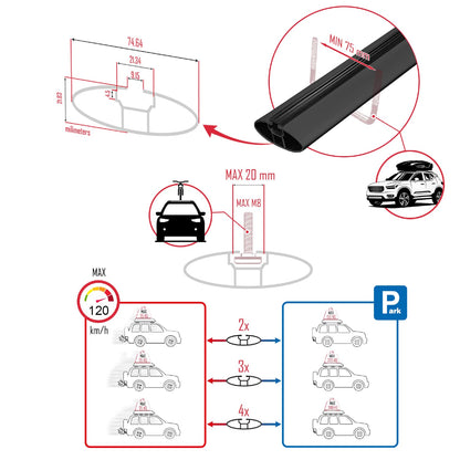 Compatible avec Subaru Crosstrek 2024-2025 FLY Model Barres de Toit Railing Porte-Bagages de Voiture Noir Aluminium 2 Barres